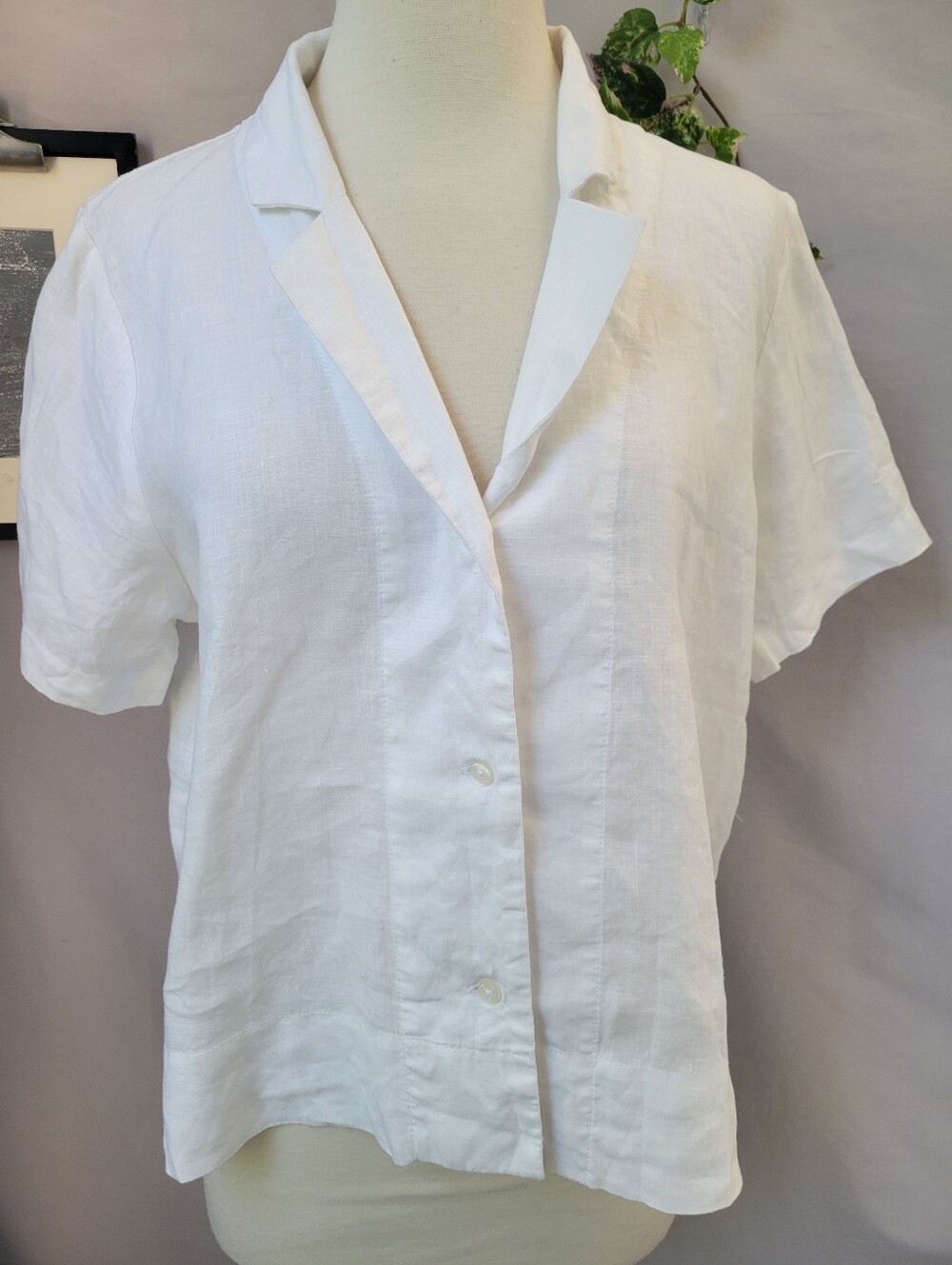 Quince Linen Premium Flax Button Front Short Sleeve Camp Shirt White S - Picture 2 of 15